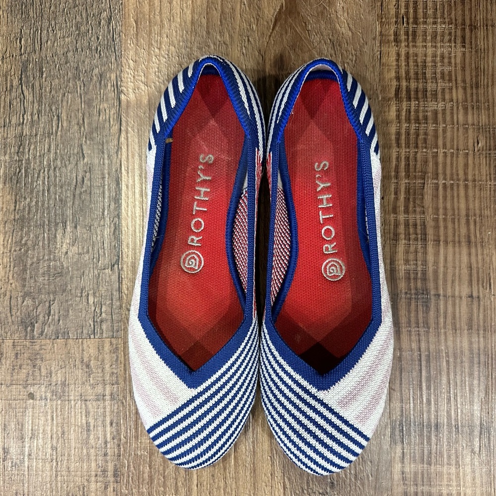 Rothy’s red white and blue stripe flats worn once. In great shape. Size 8